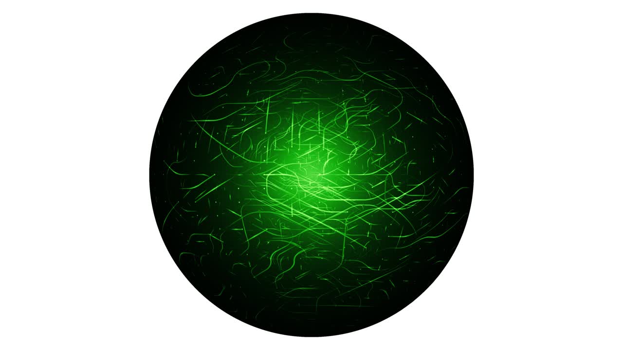 Glowing high energy particles flowing inside a sphere isolated over transparent background