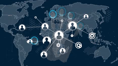 Animation-Der-Datenverarbeitung-Und-Des-Netzwerks-Von-Verbindungen-Mit-Personensymbolen-Auf-Der-Weltkarte