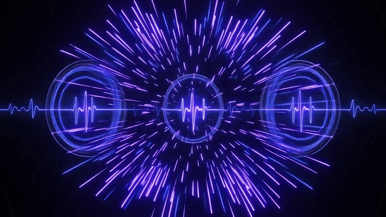 Abstract Neon Audio Waveform Visualization with Pulsing Light Effects