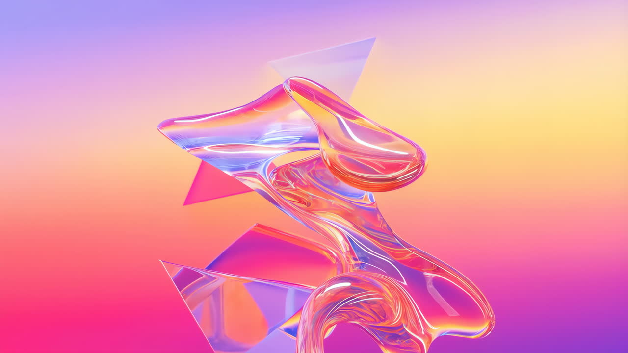 Abstract Iridescent Glass Sculpture with Gradient Background