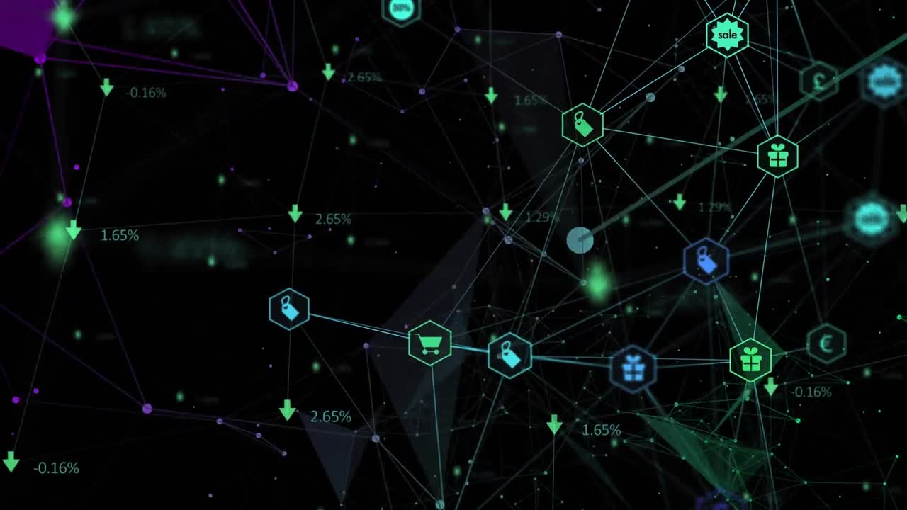 animación de puntos conectados sobre puntos conectados con números cambiantes contra un fondo negro