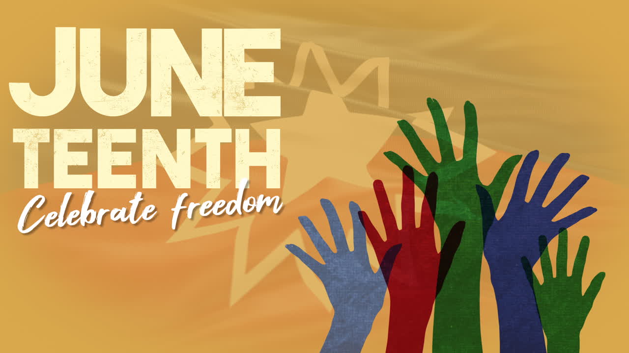 Juneteenth: Celebra la libertà con bandiera sventolante e mani colorate