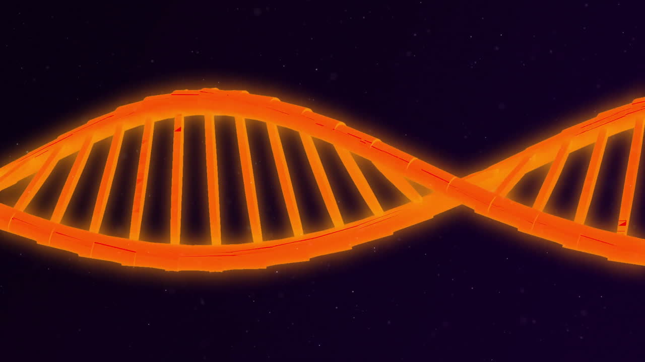 animación de adn y procesamiento de datos sobre fondo negro