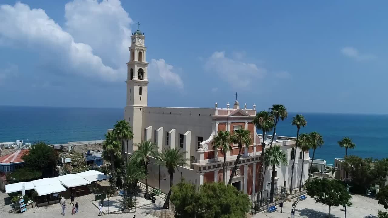 Aerial view of St. Peter's Church in the old city of Jaffa in Israel.