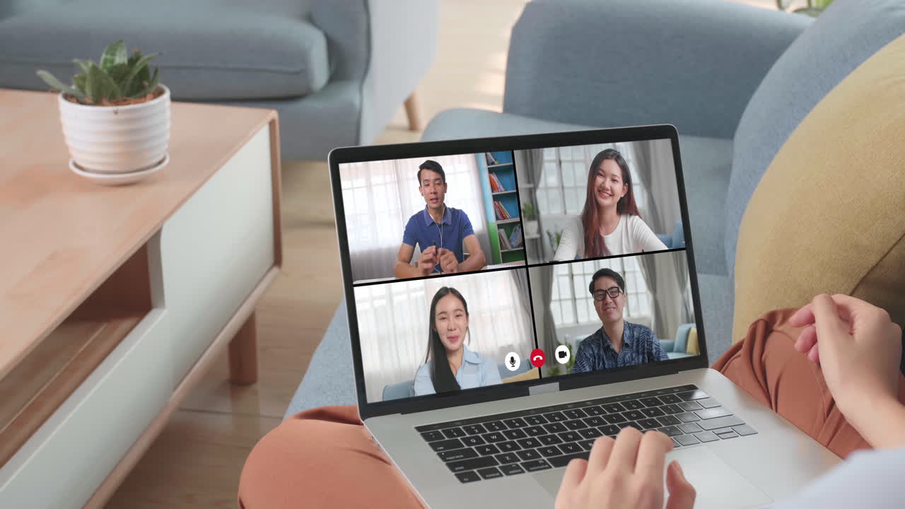 Woman Work At Home And Virtual Video Conference With Colleagues People, Online Working, Video Call Due To Social Distancing At Home Office