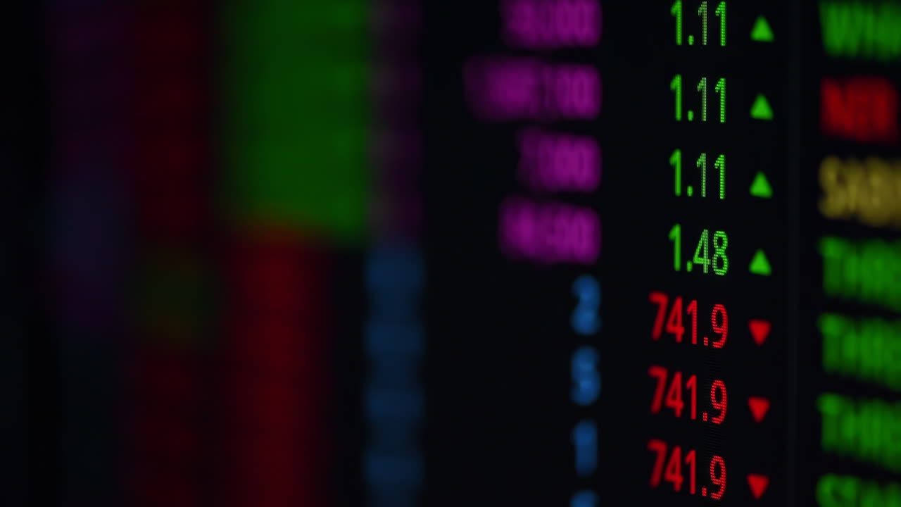 Financial stock exchange board market index graphs, vector ticker display, finance fund stocks price increase and decrease charts