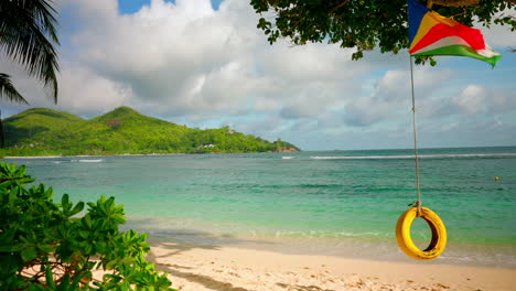 handheld shot of a empty tropical beach in the seychelles islands, indian ocean