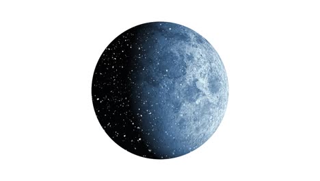 animation of snow falling over full moon on white background
