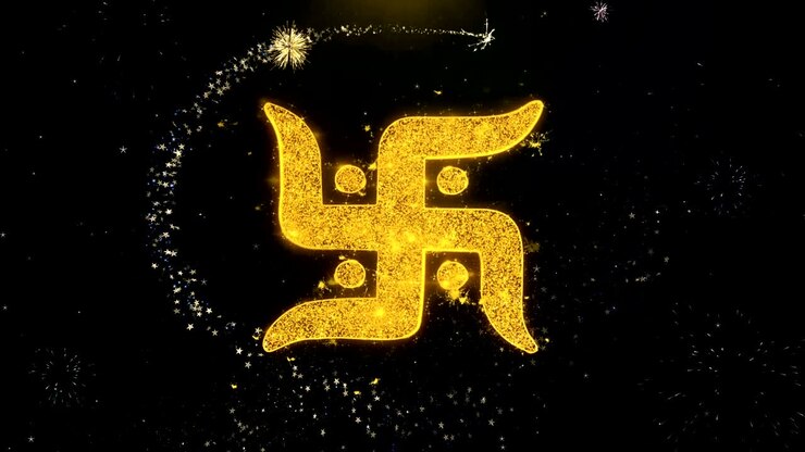 Diwali Element 4 Sky Firework Written Gold Particles Exploding Fireworks Display