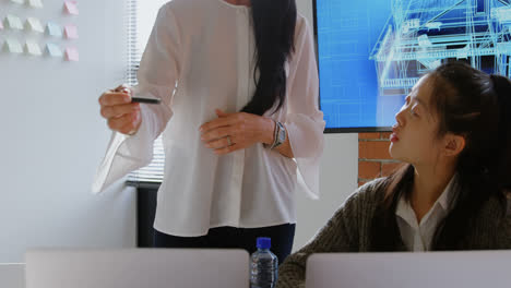 female executives discussing over a laptop 4k