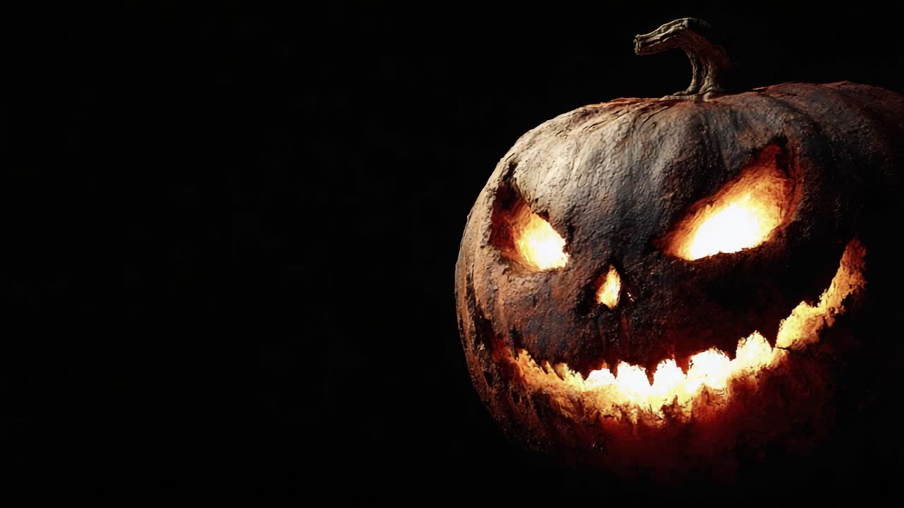 A Spooky Jack-o'-Lantern Glows with Menacing Glee in a Dark Setting, Perfect for Halloween Celebrations and Sinister Vibes