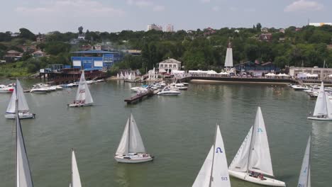 aerial view of sailing competition and marina