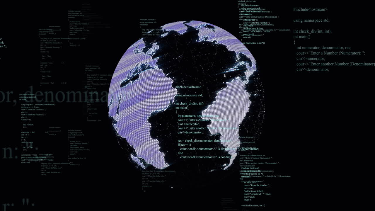 Animation of network of connections and data processing over globe