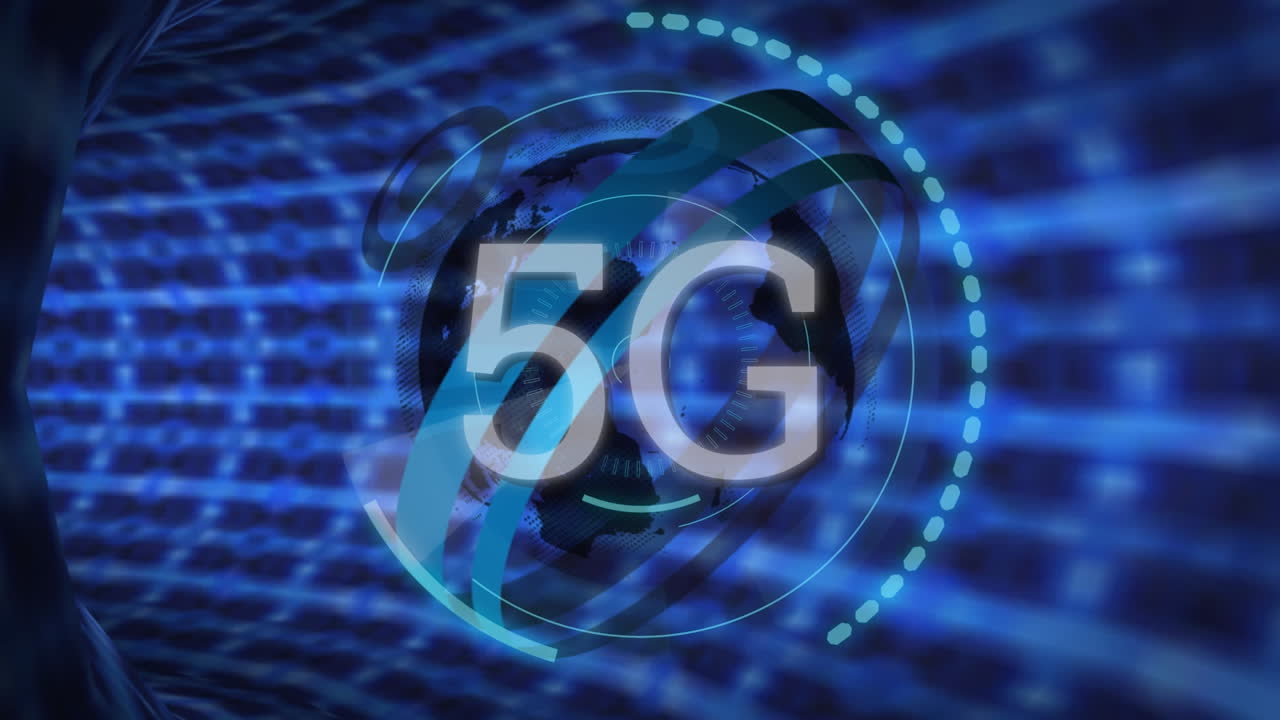 texto de 5 g sobre un globo giratorio contra un túnel azul brillante