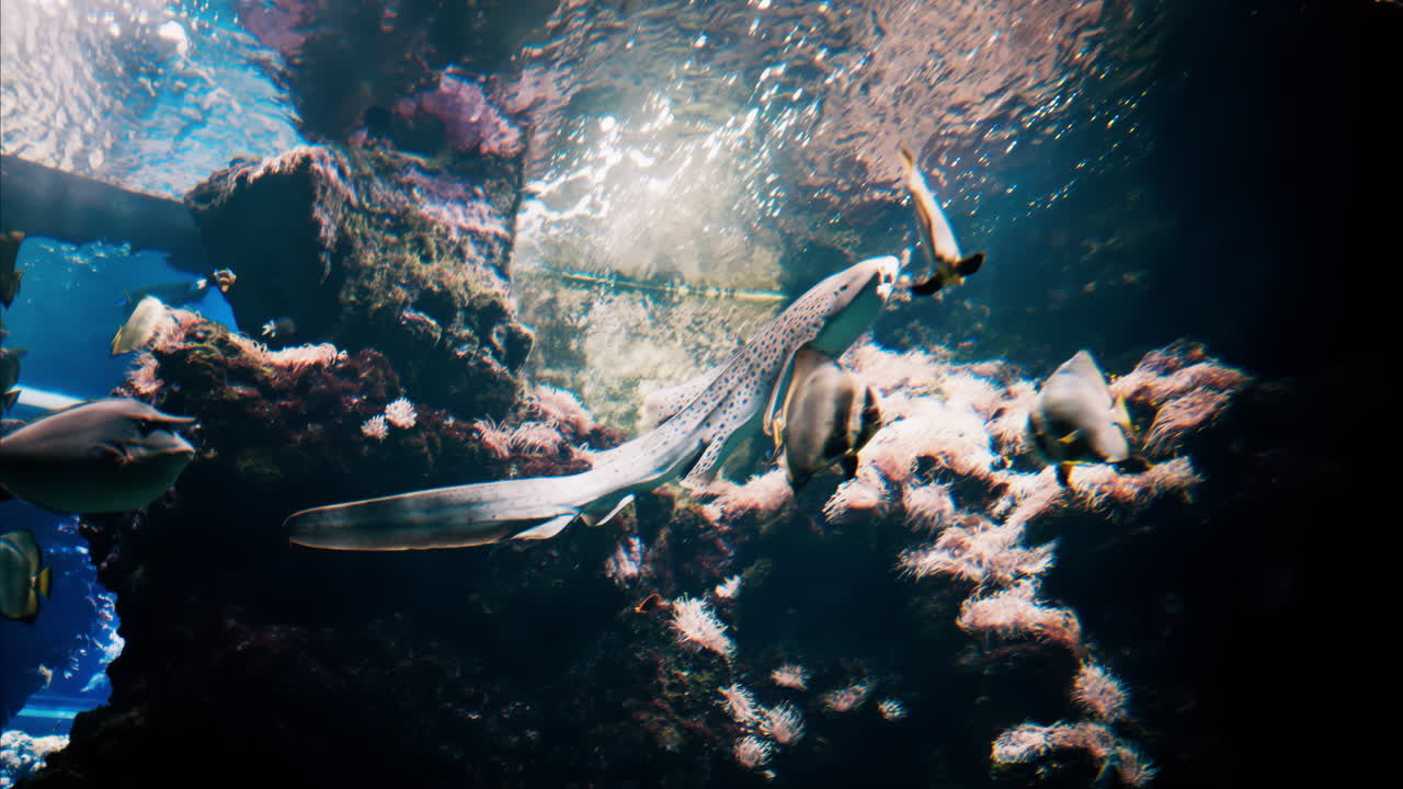 Close up of a zebra shark swimming in the water