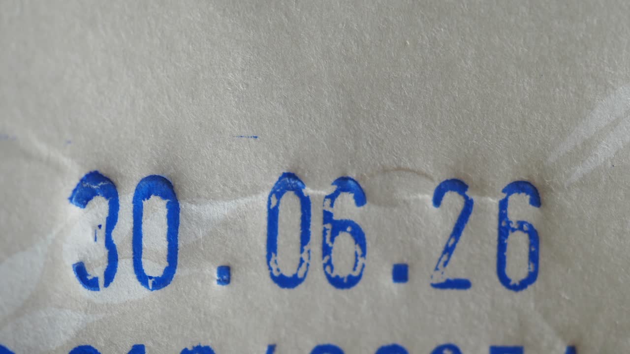 Close-up of Blue Date Stamp on Product Packaging