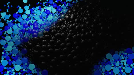 bulbs start to glow forming pattern like abstract chrismas garland. blue waves runs across balls like in christmas garland, 3d abstract looped background with lot of gray spheres lay on plane.
