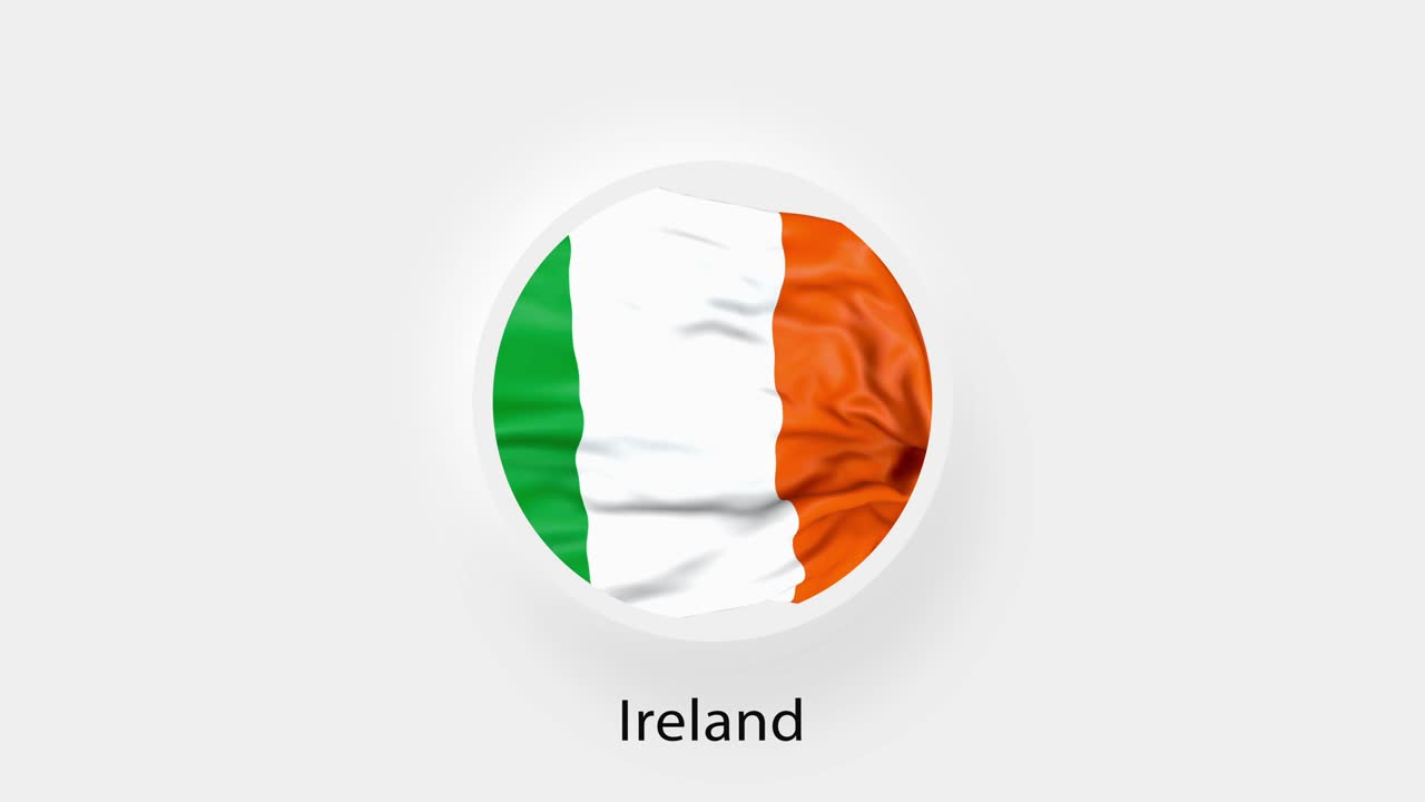 bandera circular de irlanda. bandera nacional animada de irlanda. la bandera realista de irlanda ondeando. 4k