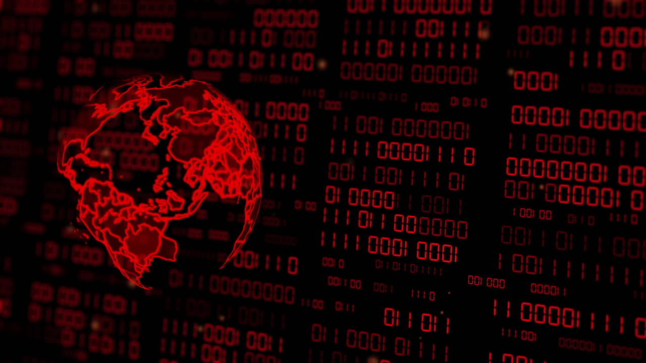 Animation of binary coding data processing over globe