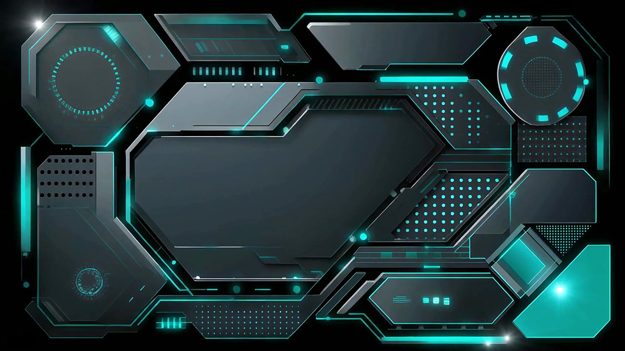 Abstract Sci-Fi HUD Background with Glowing Teal Lines and Shapes