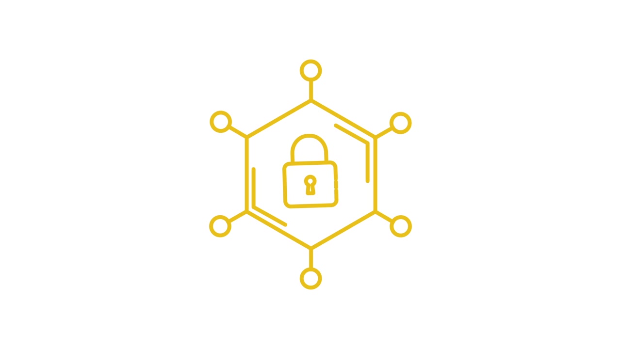 Animated Padlock Icon within a Connected Hexagon Network