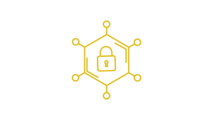 Animated Padlock Icon within a Connected Hexagon Network