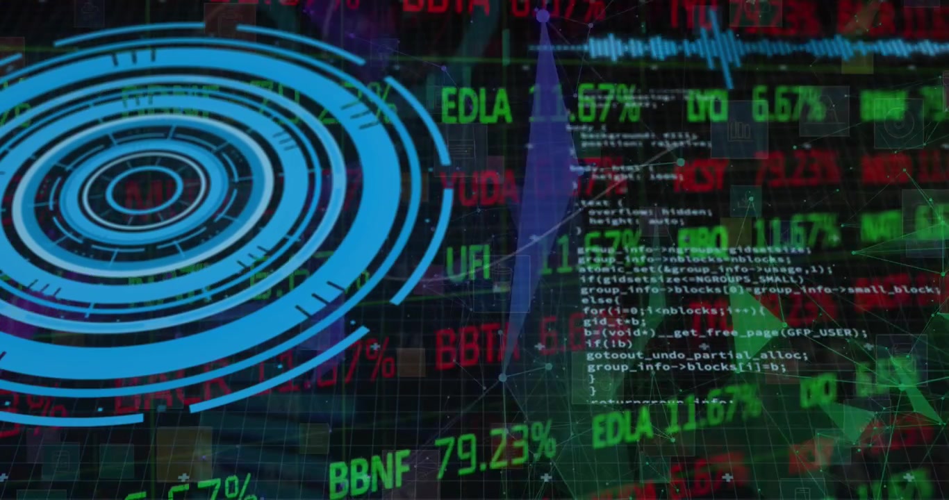 Animation of data processing on black background