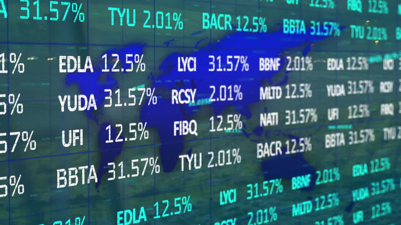 Animation of financial data processing over world map