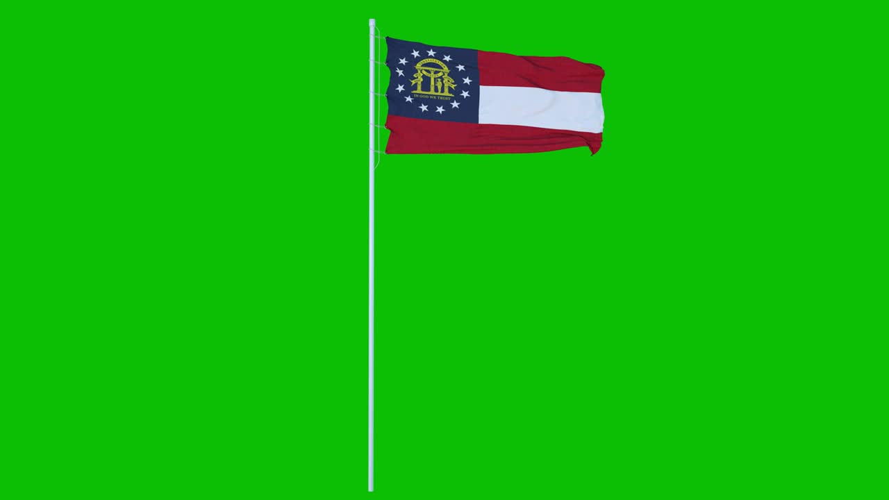 la bandera del estado de georgia de los estados unidos ondeando en el viento en pantalla verde o fondo de tecla de croma. animación 4k