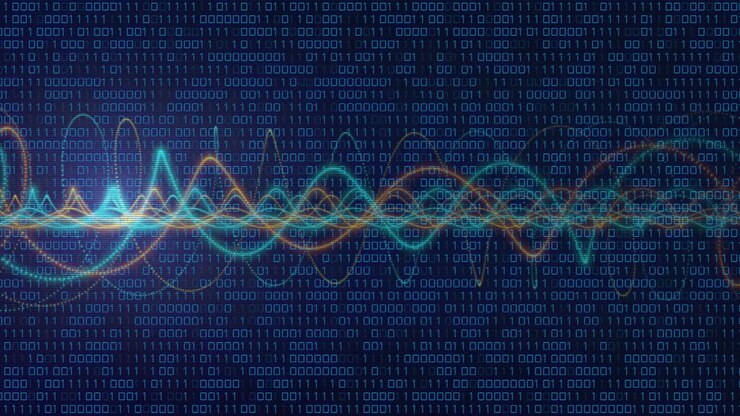 Animation of digital data processing over black background
