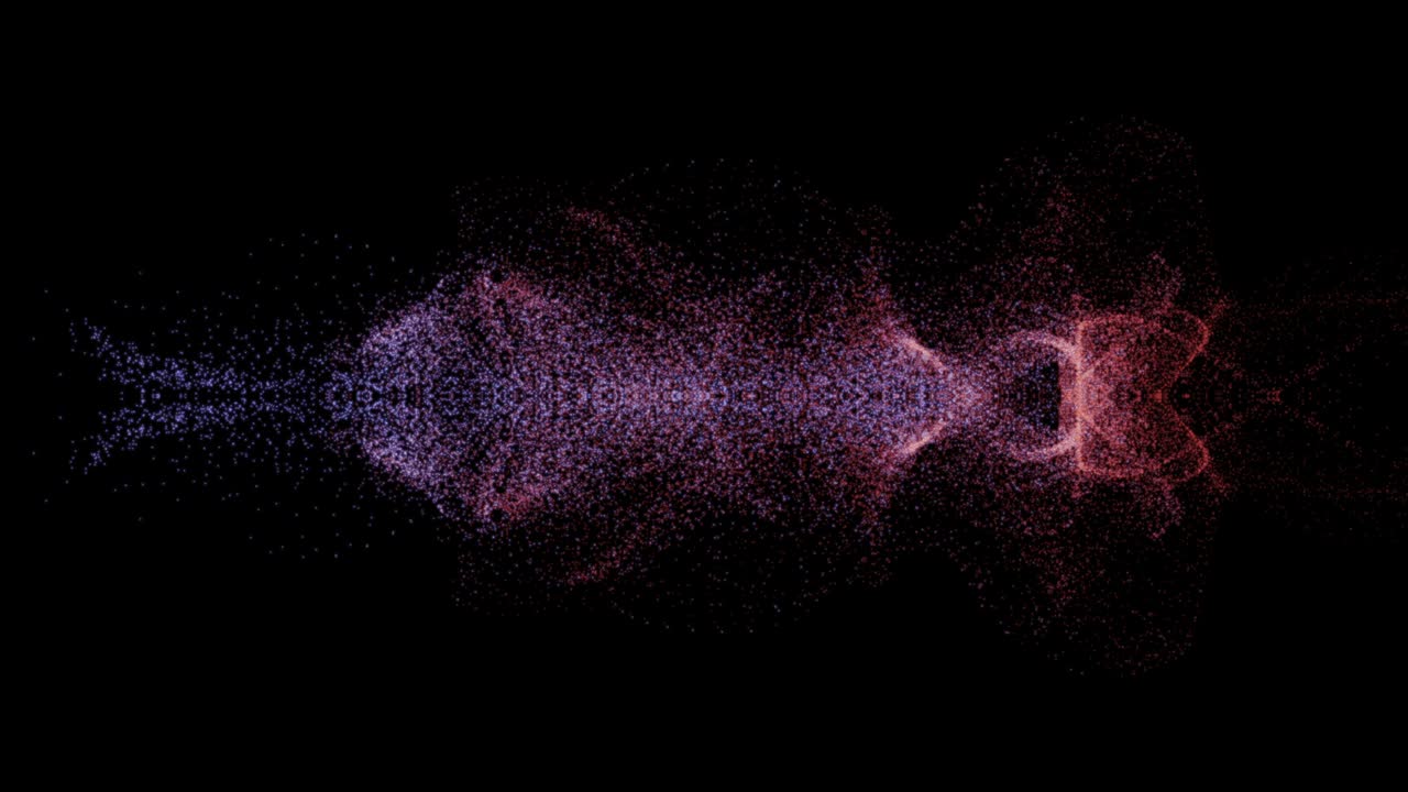 Abstract rainbow gradient digital particles formation background seamless looping. 4K 3D rendering futuristic complex wave energy spring pattern for loop techno VJ music, technology background.