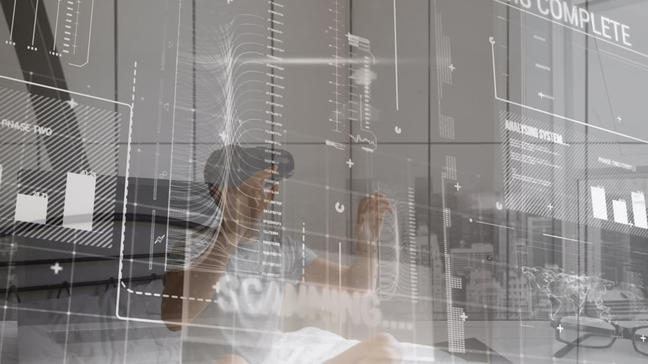 vr 헤드 ⁇ 을 사용하여 코카시안 남자에 대한 데이터 처리 애니메이션