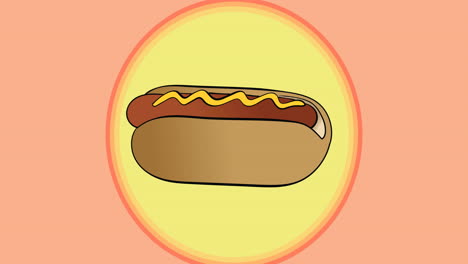 animación del icono del perrito caliente sobre un fondo naranja