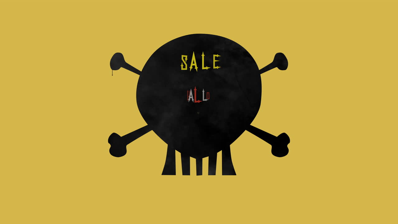 노란색 그라디언에 가 있는 두개골에 할로윈 판매 텍스트