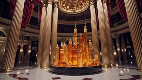 honeycomb city model in a grand hall