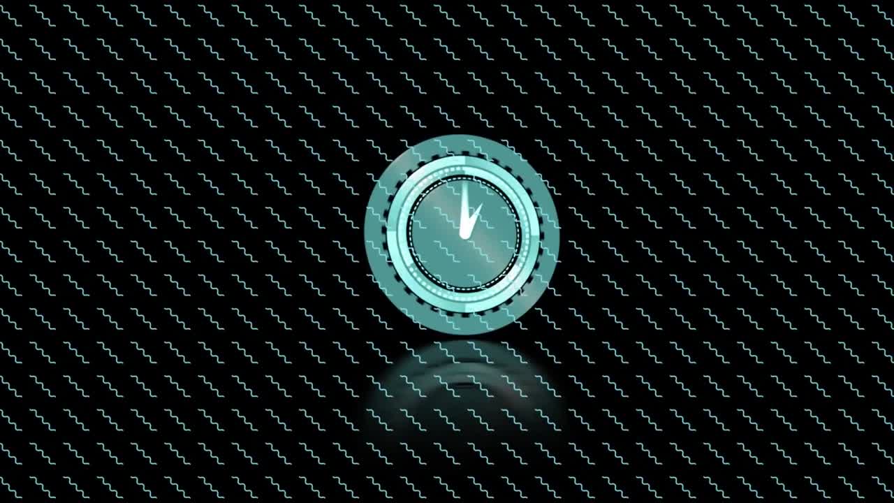 animación del reloj de carga de datos giratorio con línea ondulada azul repetida sobre fondo negro