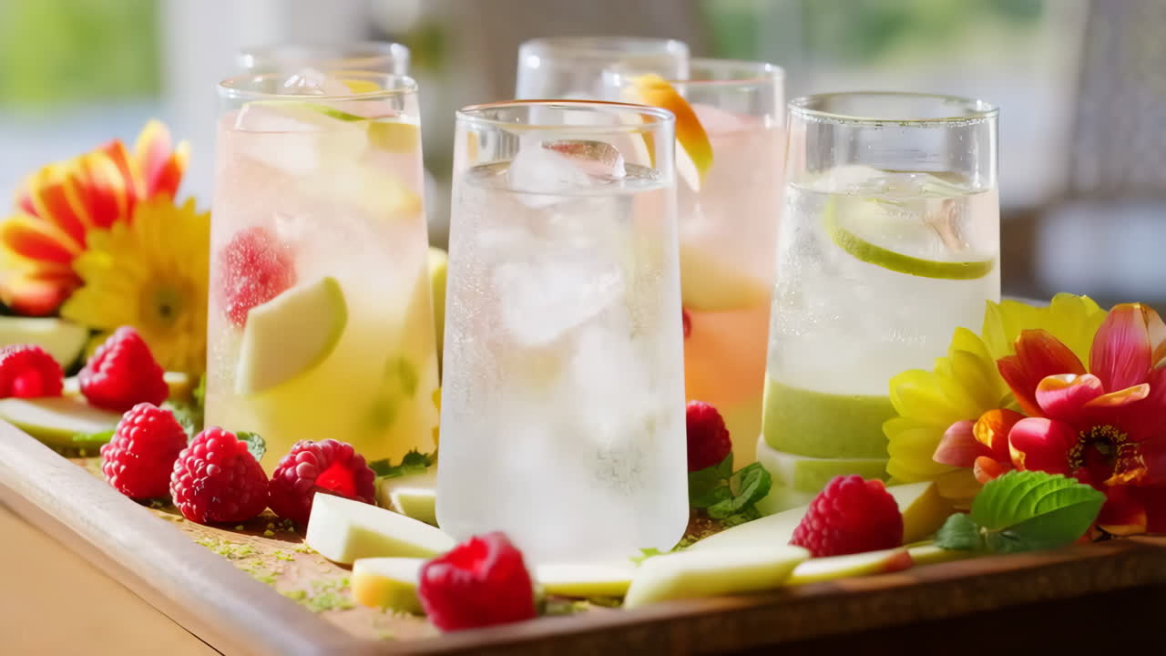 Refreshing fruit cocktails with ice
