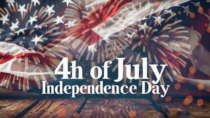 4th of July Independence Day Celebration with American Flag and Fireworks