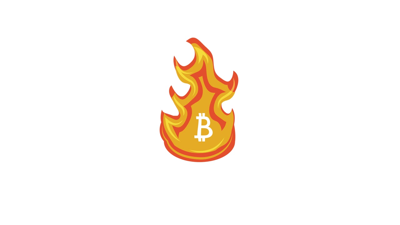 Animeret Bitcoin-symbol omsluttet af flammer