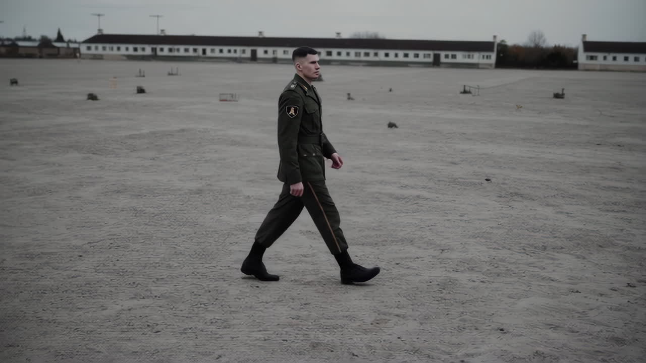 Soldier Walking in a Desert-Like Area