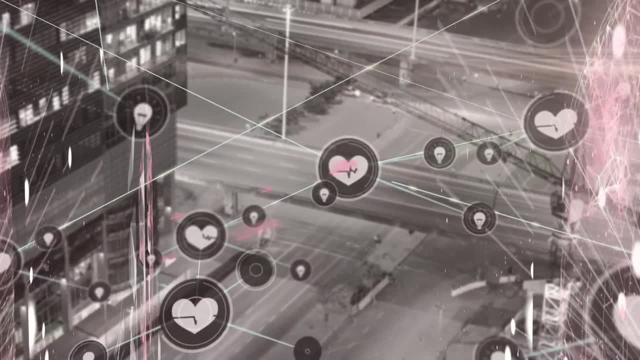 도시 풍경 위의 금융 데이터 처리 애니메이션