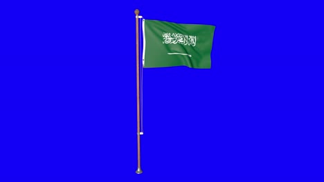 Bandera-De-Arabia-Saudita-De-Pantalla-Verde-Con-Asta-De-Bandera