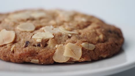 close-up of an almond oatmeal cookie