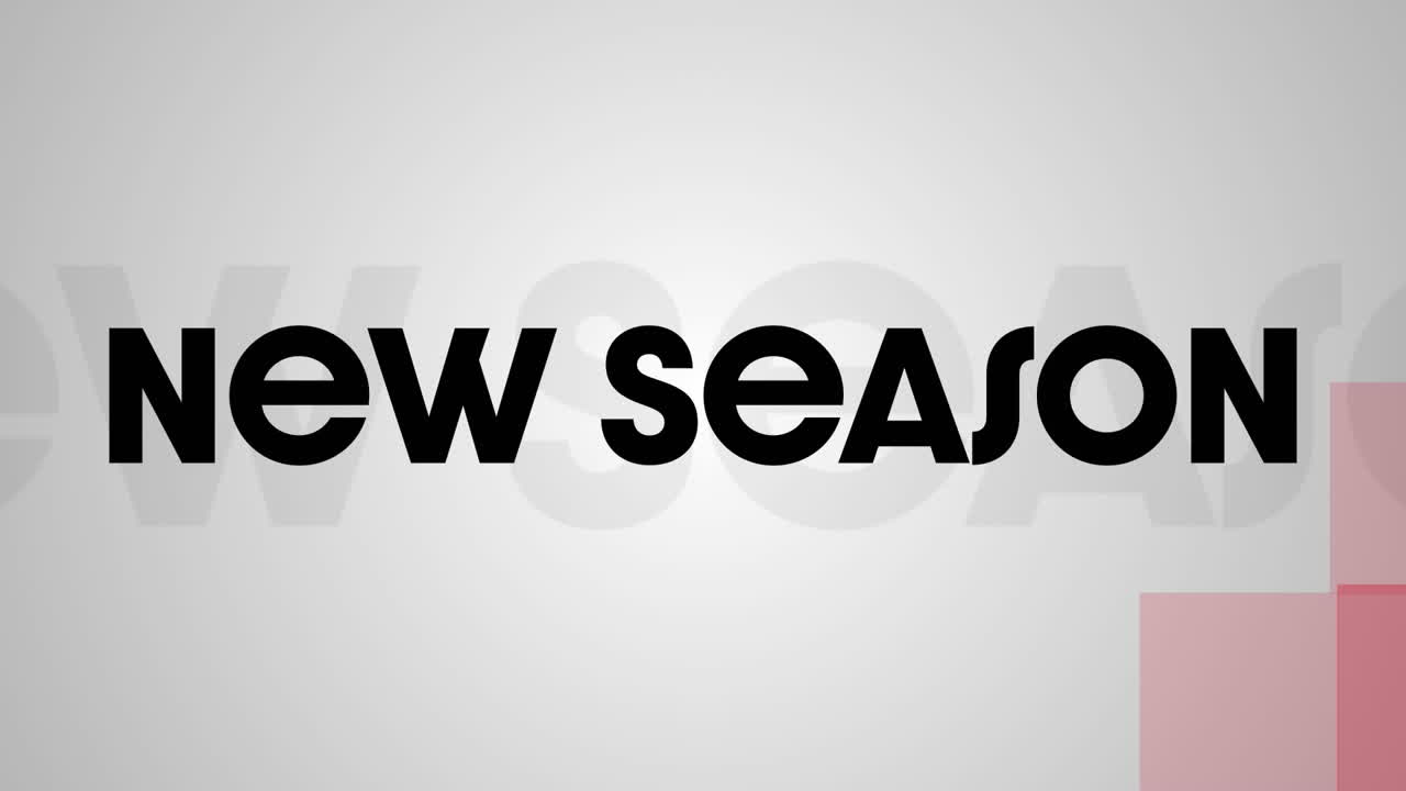 animación del texto de la nueva colección sobre cuadrados rojos