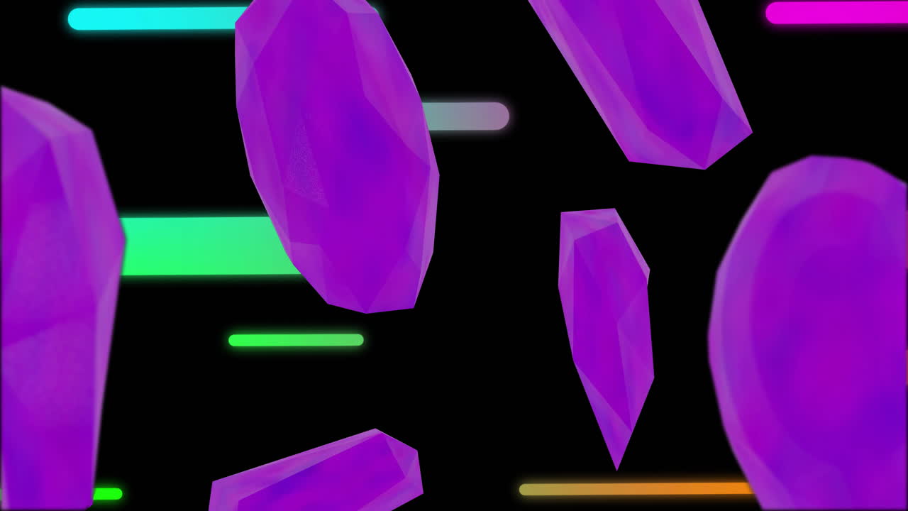 Animation of vibrant purple shapes and lines moving on black background
