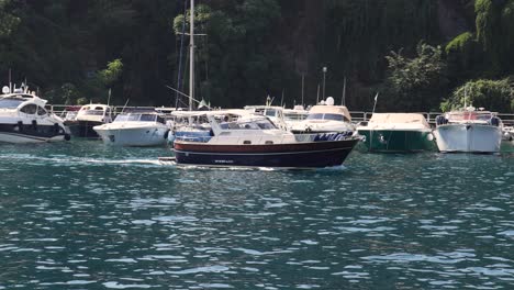 a boat cruising near docked vessels in sorrento