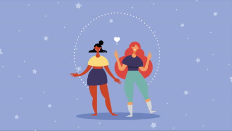 happy young girls friends animation