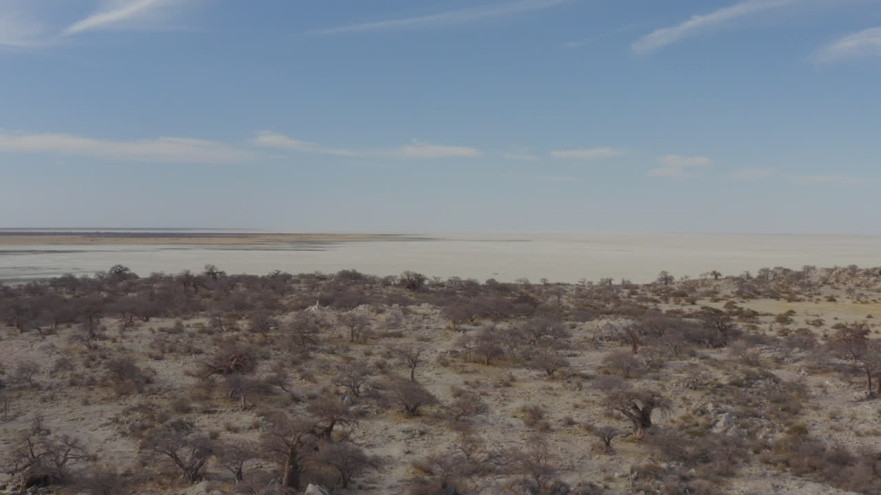 vista aérea de la única y seca isla de roca de granito en la isla de kubu, makgadigadi pans botswana
