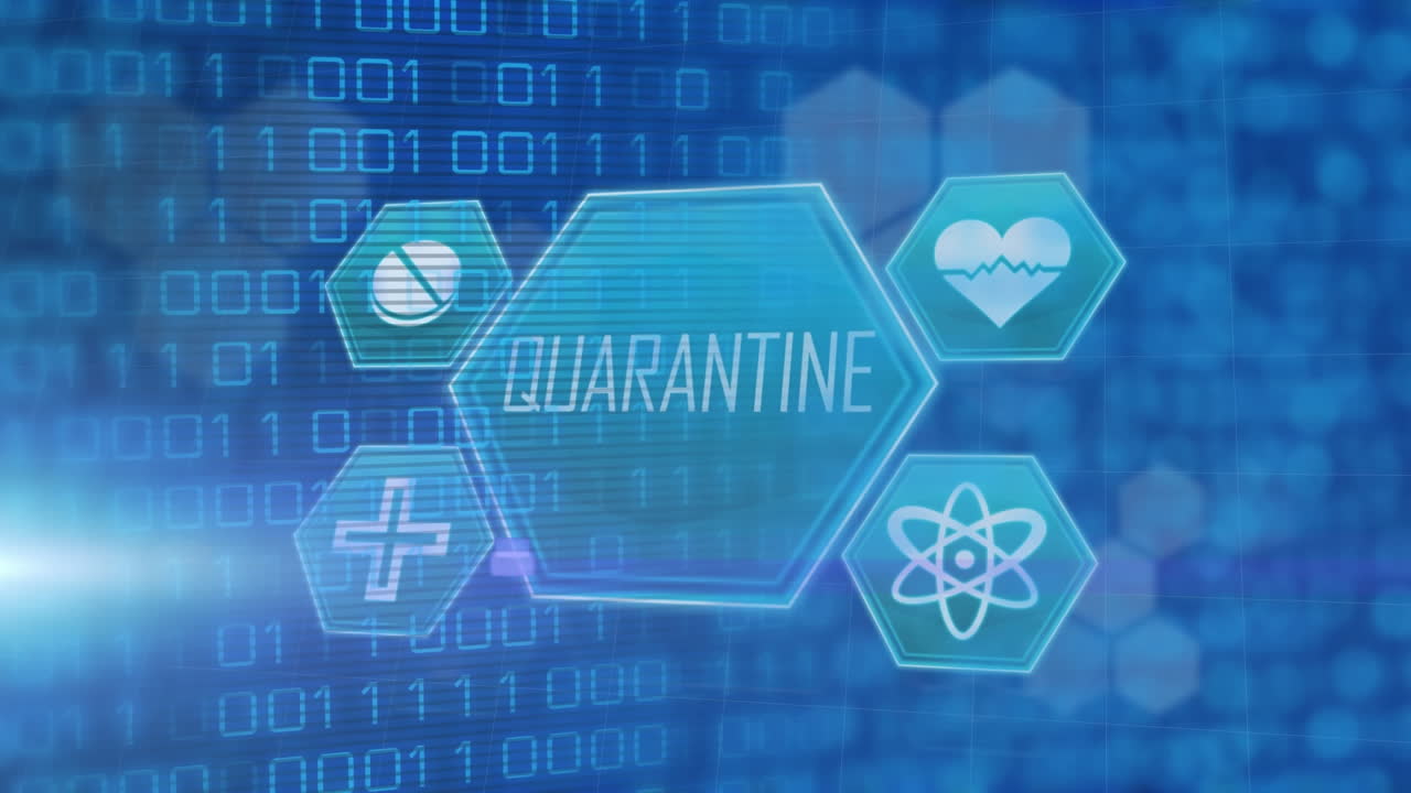 이진 코딩에 대한 의료 아이콘과 격리 텍스트 위의 빨간 빛 점의 애니메이션