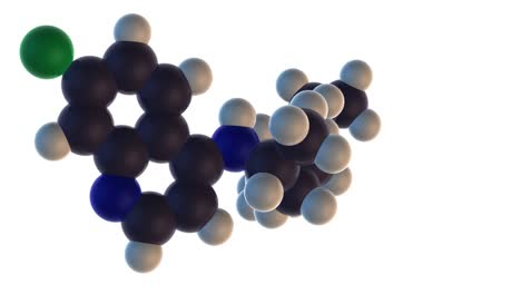 3d rendering of chloroquine molecule - antimalaria and potential anticovid19 (coronavirus, sars-cov2) drug. isolated on transparent background.